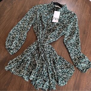 NEW Zara Skater Belted Green Dress